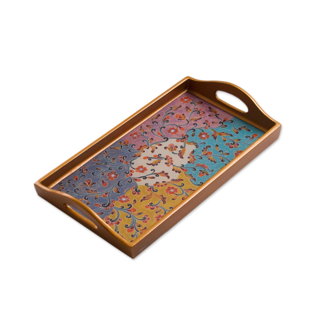 Multicolored Reverse Painted Glass Tray from Peru - Margarita Joy