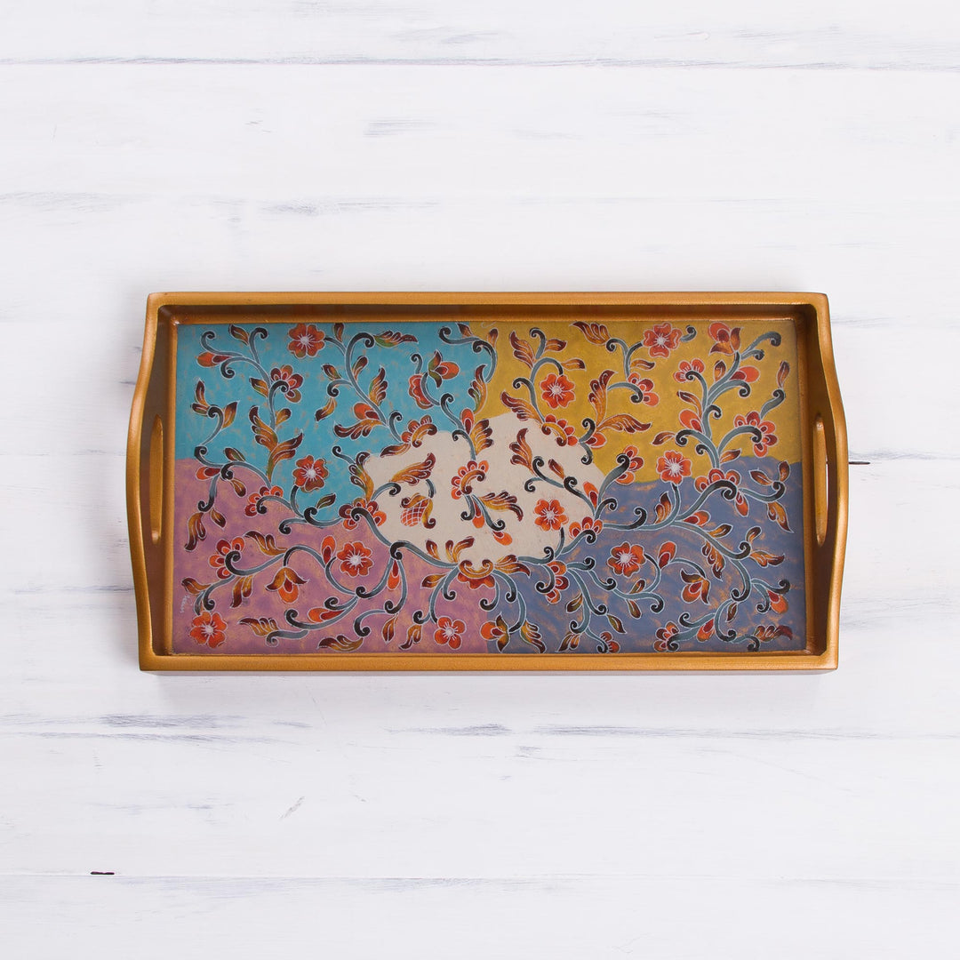 Multicolored Reverse Painted Glass Tray from Peru - Margarita Joy