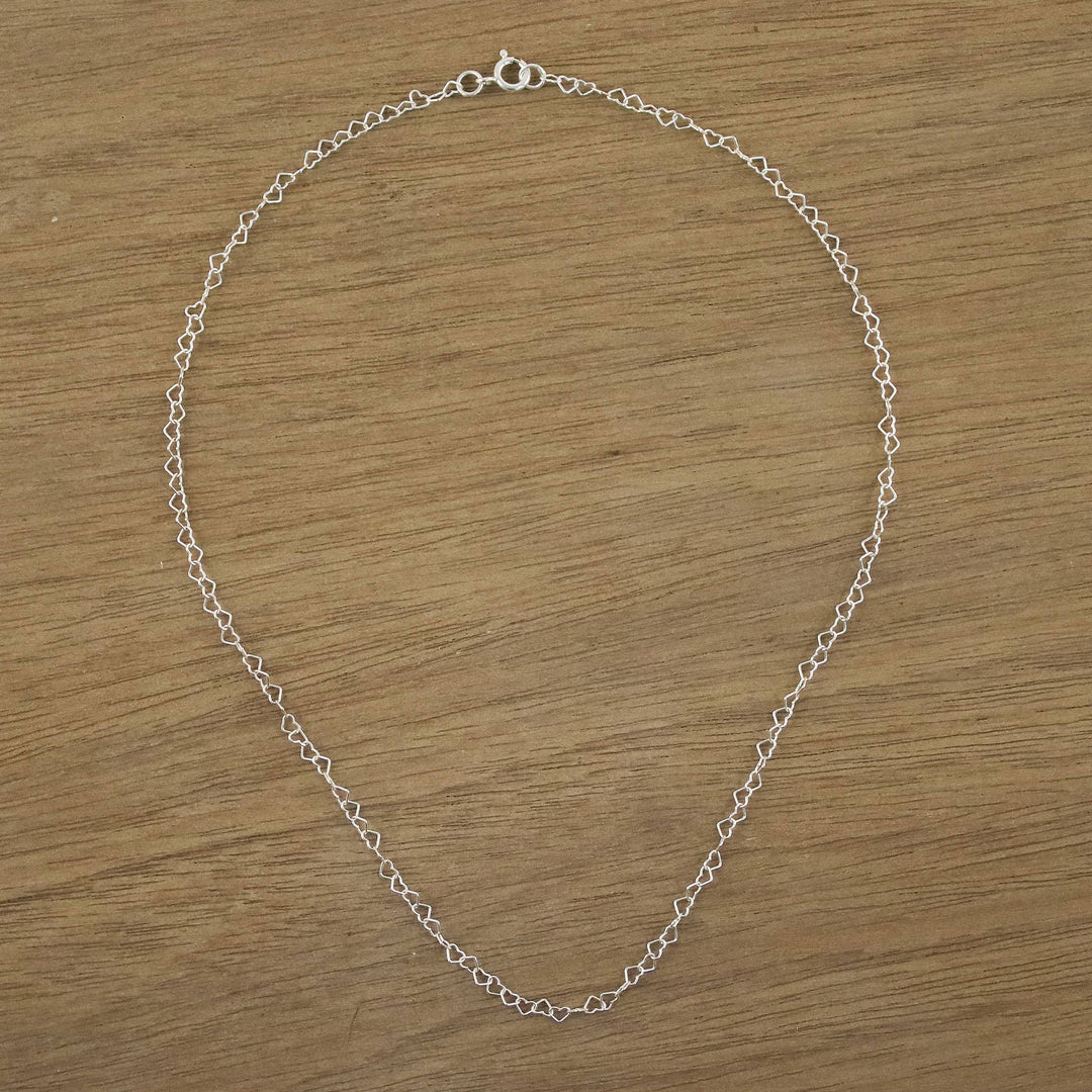 Sterling Silver Heart Link Necklace (3mm) from Thailand - Lots of Love