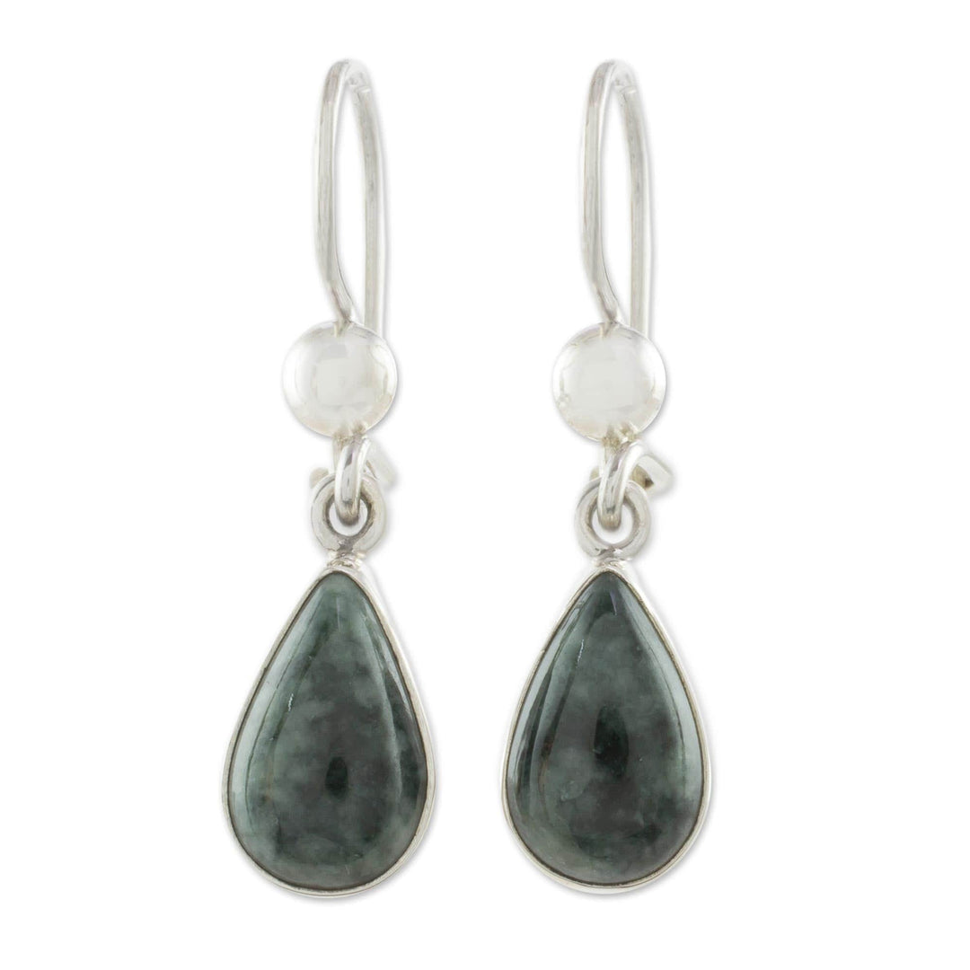 Drop-Shaped Jade Dangle Earrings in Dark Green - Dark Green Tears