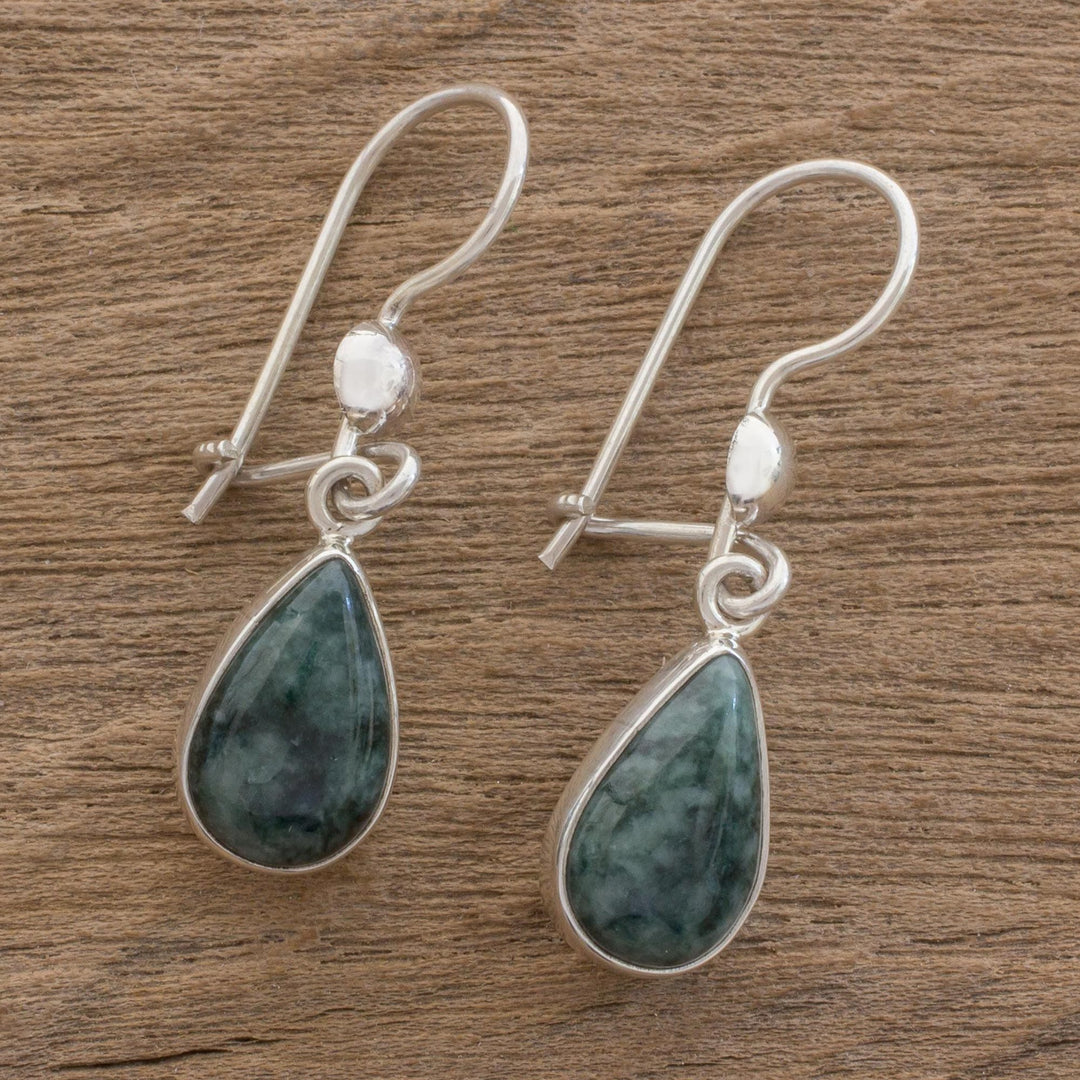 Drop-Shaped Jade Dangle Earrings in Dark Green - Dark Green Tears
