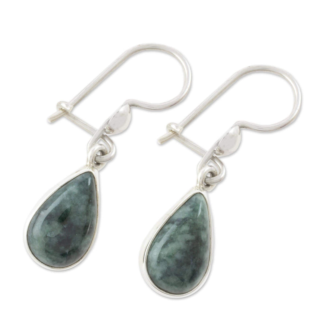 Drop-Shaped Jade Dangle Earrings in Dark Green - Dark Green Tears