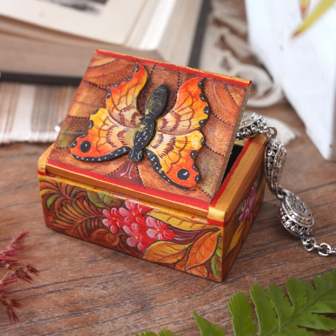 Hand Painted Mini Jewelry Box with Butterfly Motif - Butterfly Paradise