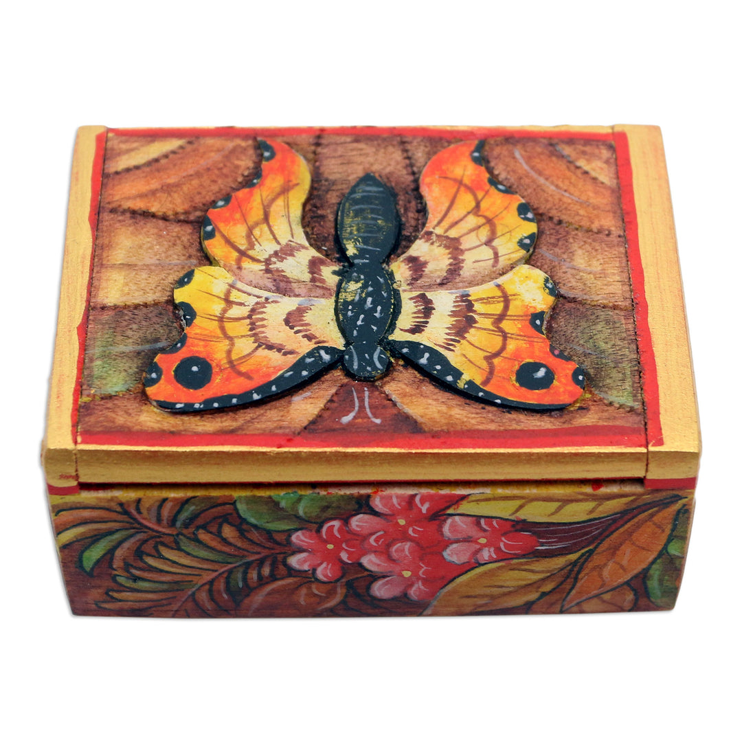 Hand Painted Mini Jewelry Box with Butterfly Motif - Butterfly Paradise