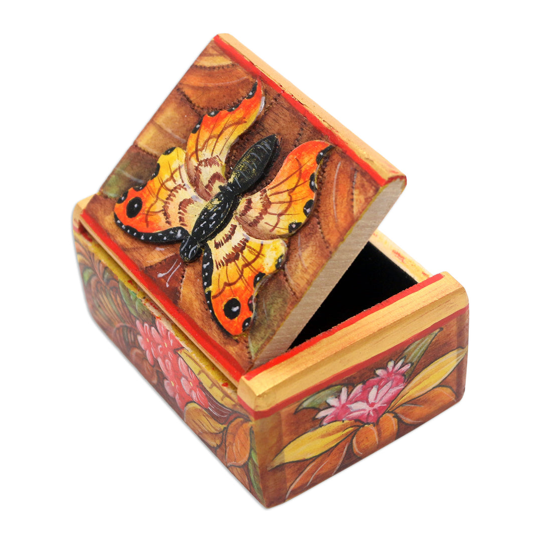 Hand Painted Mini Jewelry Box with Butterfly Motif - Butterfly Paradise