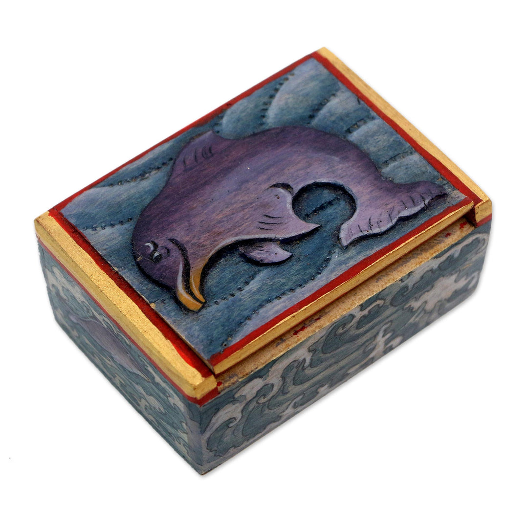 Dolphin-Themed Wood Mini Jewelry Box from Bali - Lovina Dolphin