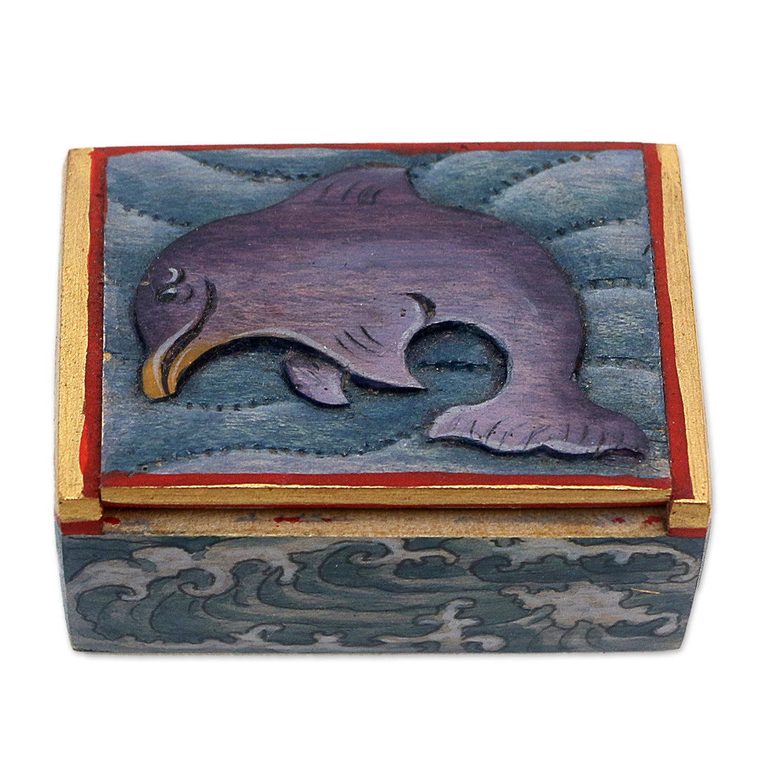 Dolphin-Themed Wood Mini Jewelry Box from Bali - Lovina Dolphin