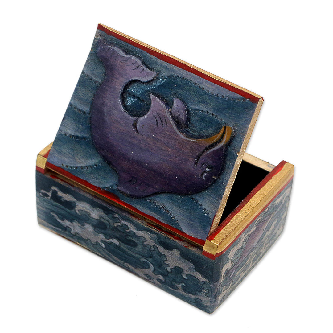 Dolphin-Themed Wood Mini Jewelry Box from Bali - Lovina Dolphin