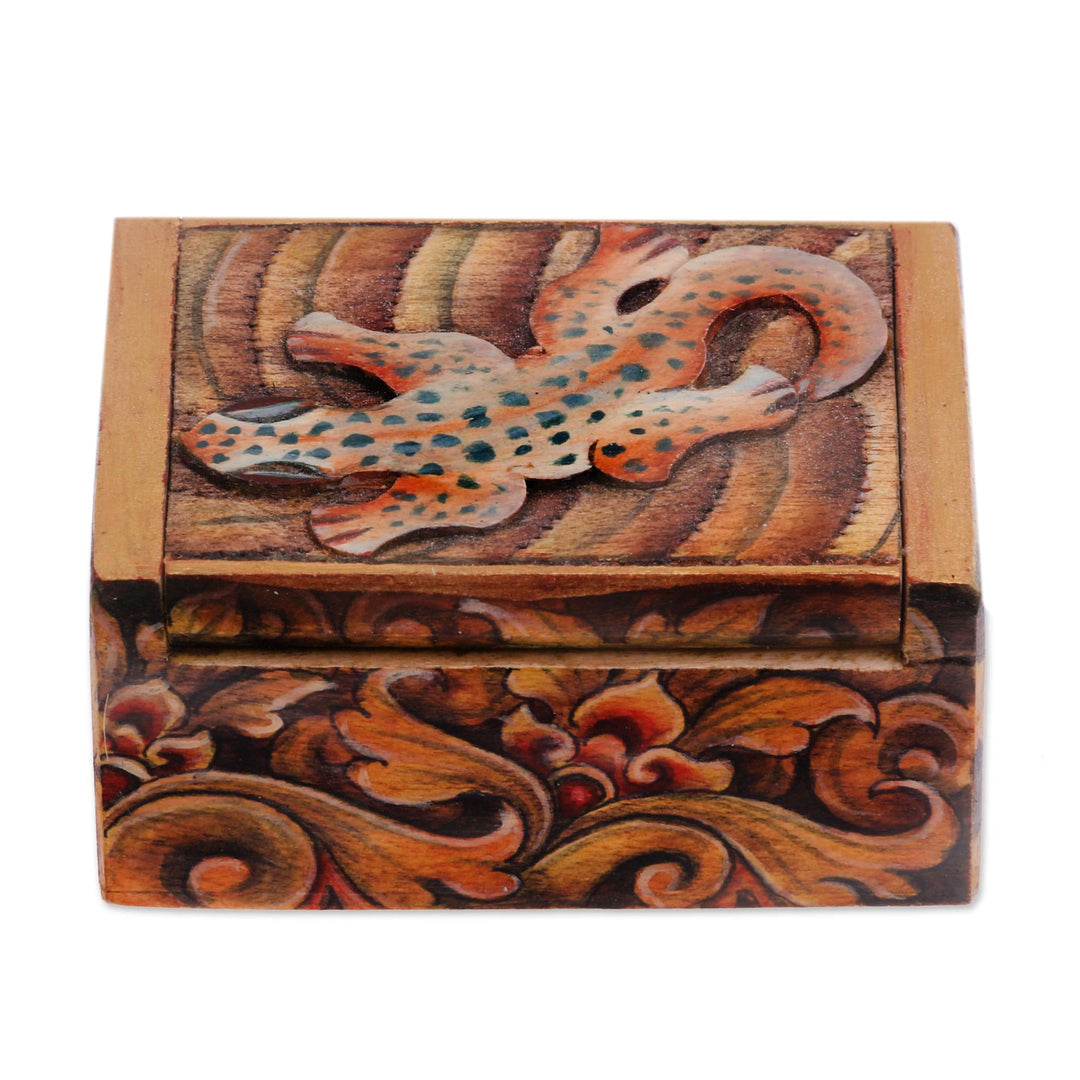 Gecko-Themed Wood Mini Jewelry Box from Bali - Gecko Forest