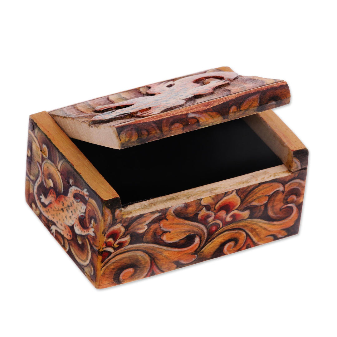 Gecko-Themed Wood Mini Jewelry Box from Bali - Gecko Forest