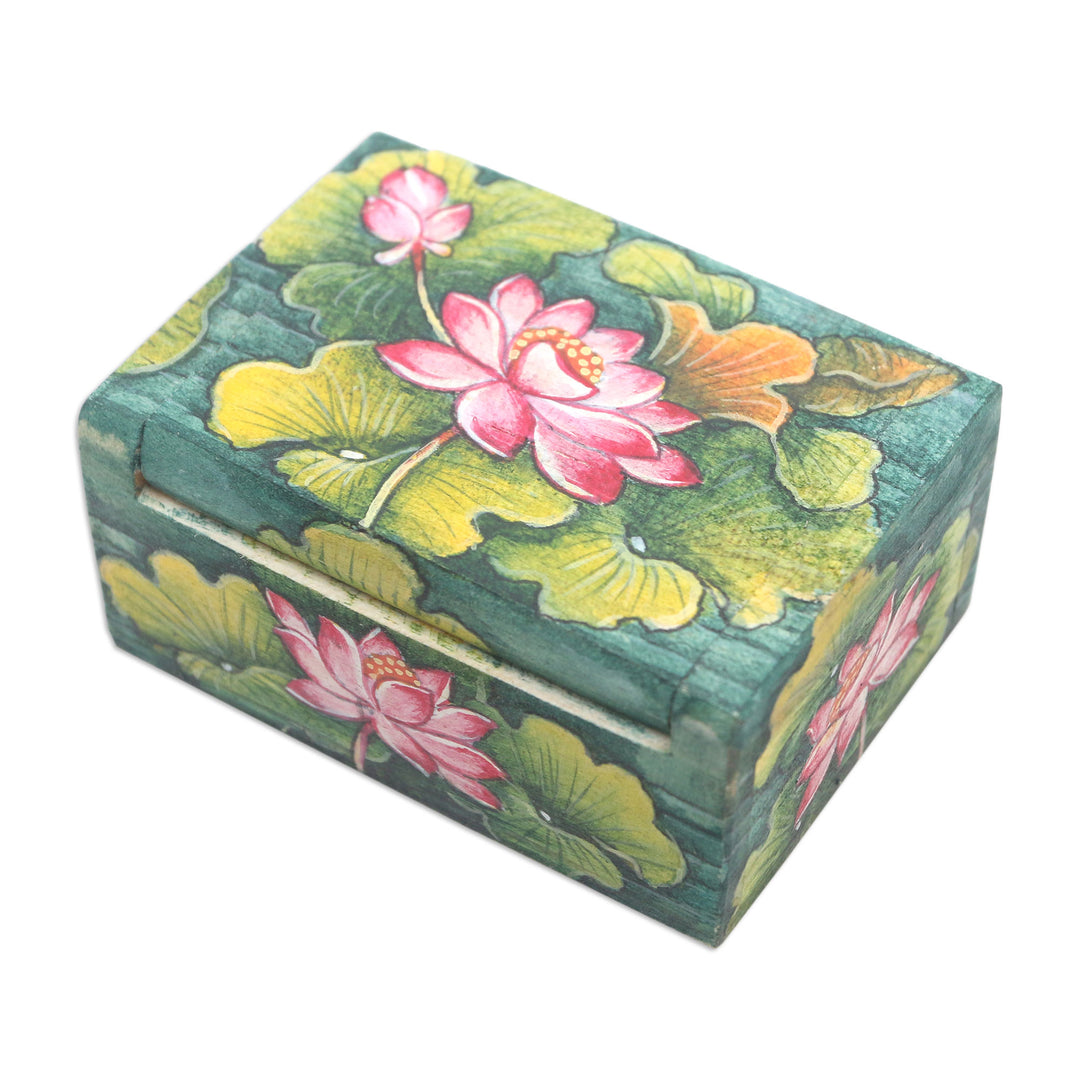 Handcrafted Mini Jewelry Box with Floral Motif - Lily Pond