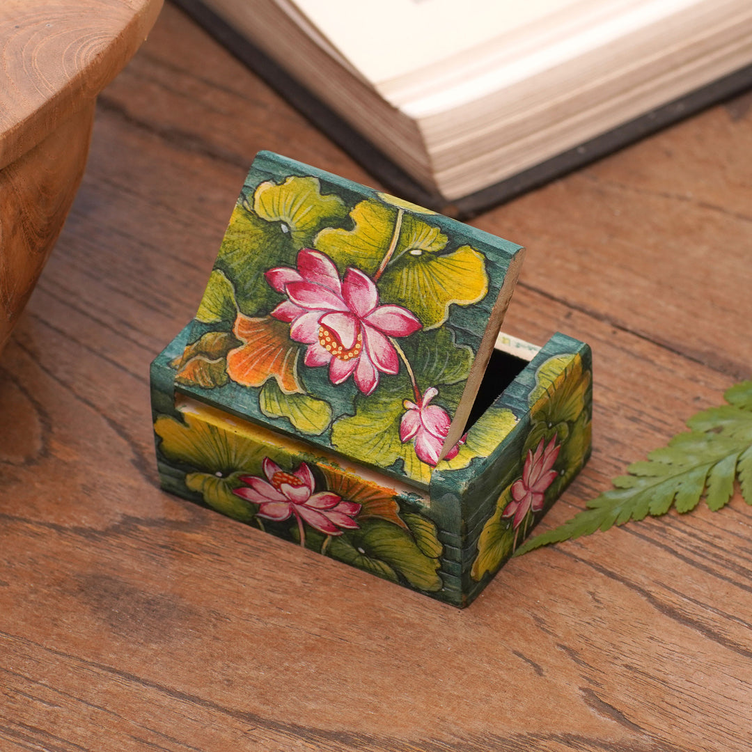 Handcrafted Mini Jewelry Box with Floral Motif - Lily Pond