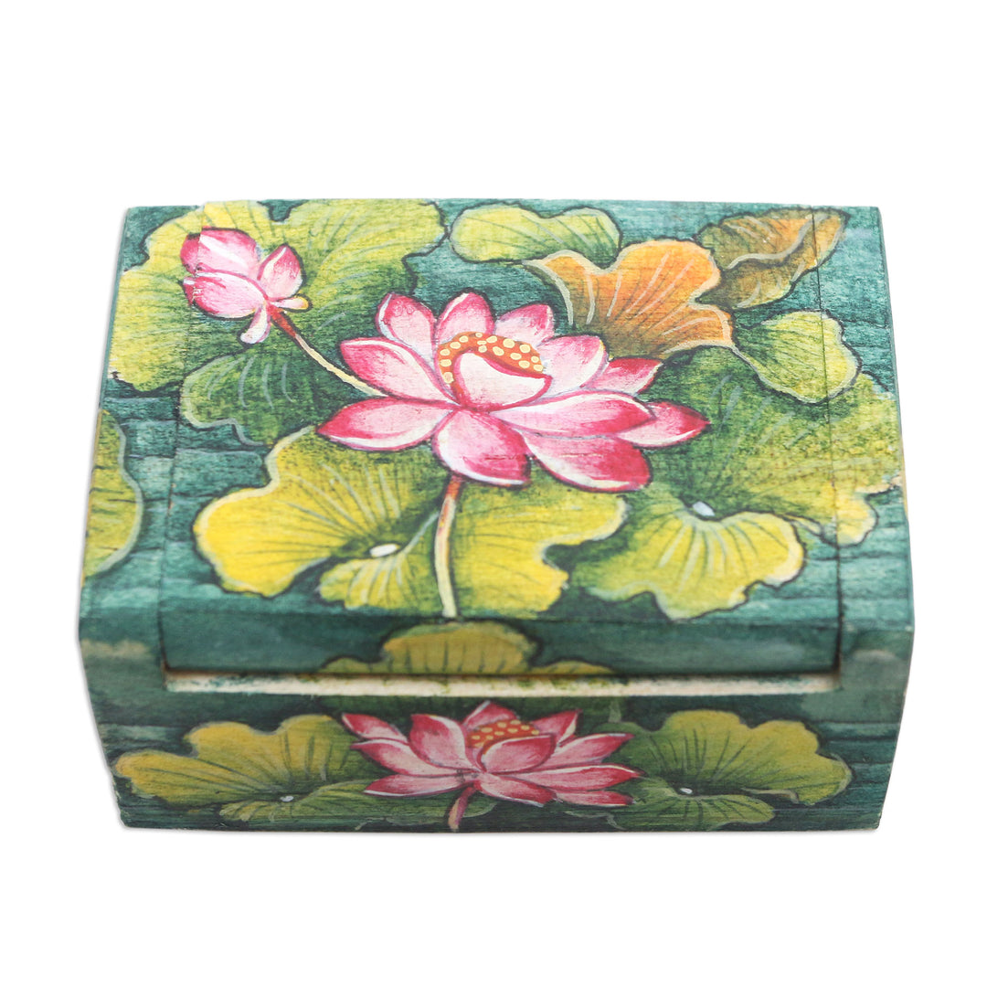 Handcrafted Mini Jewelry Box with Floral Motif - Lily Pond