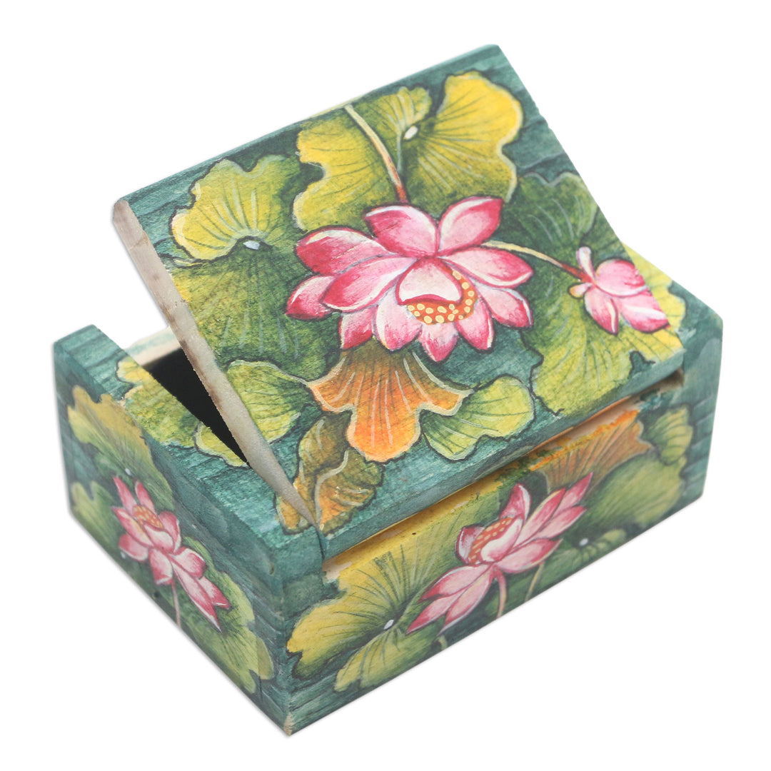 Handcrafted Mini Jewelry Box with Floral Motif - Lily Pond