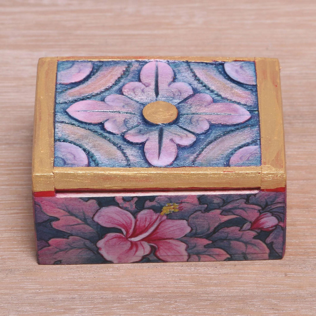 Hand Painted Mini Jewelry Box with Floral Motifs - Floral Delicacy