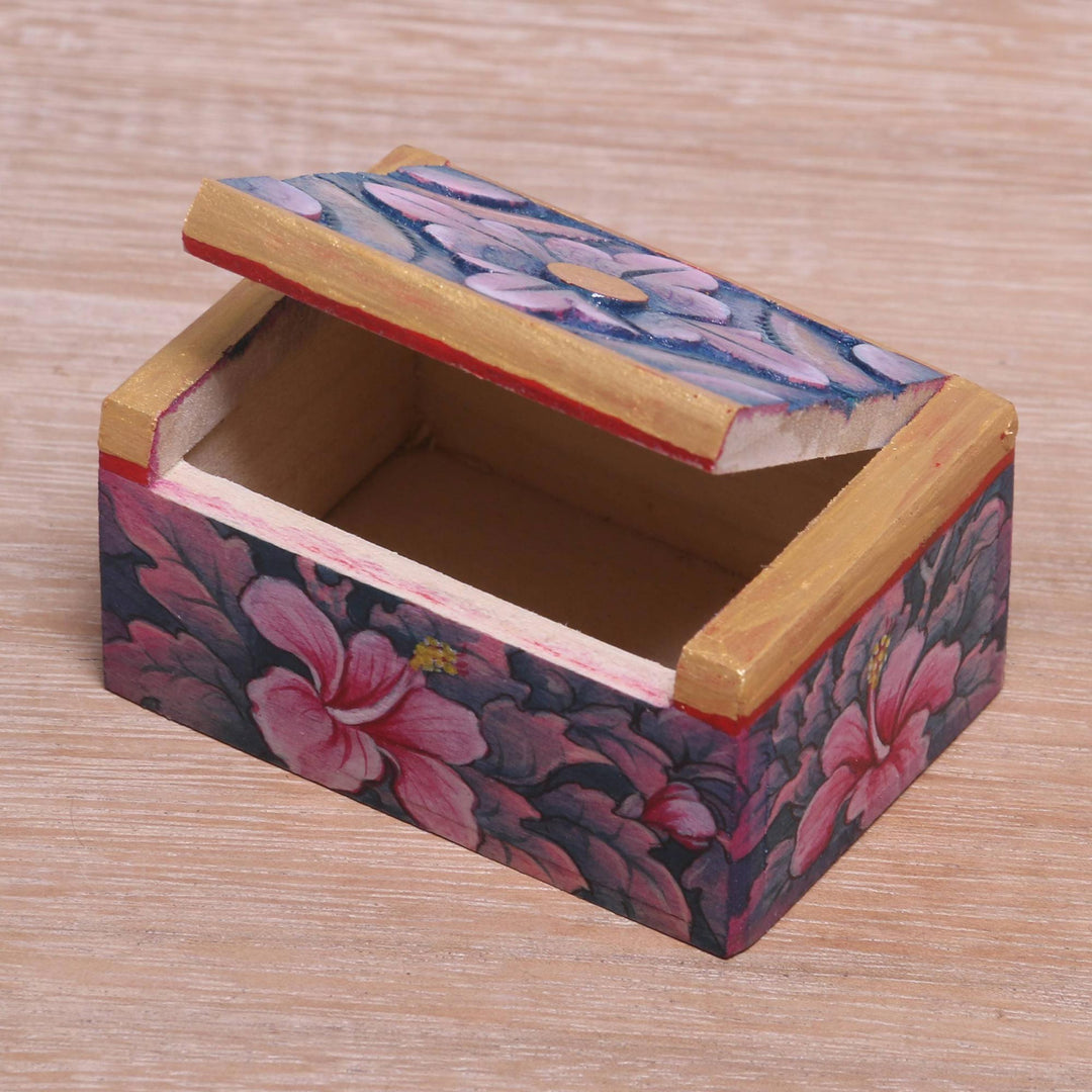 Hand Painted Mini Jewelry Box with Floral Motifs - Floral Delicacy