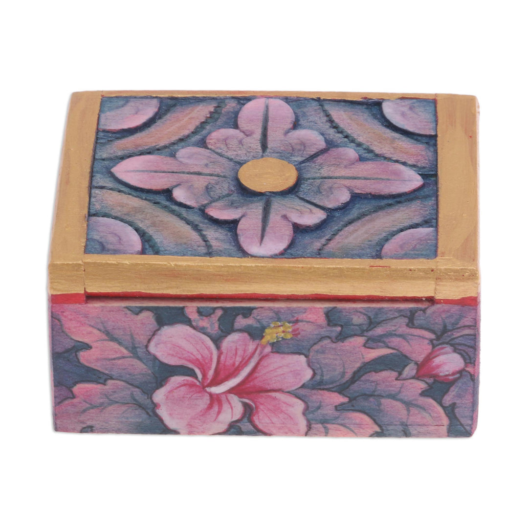 Hand Painted Mini Jewelry Box with Floral Motifs - Floral Delicacy