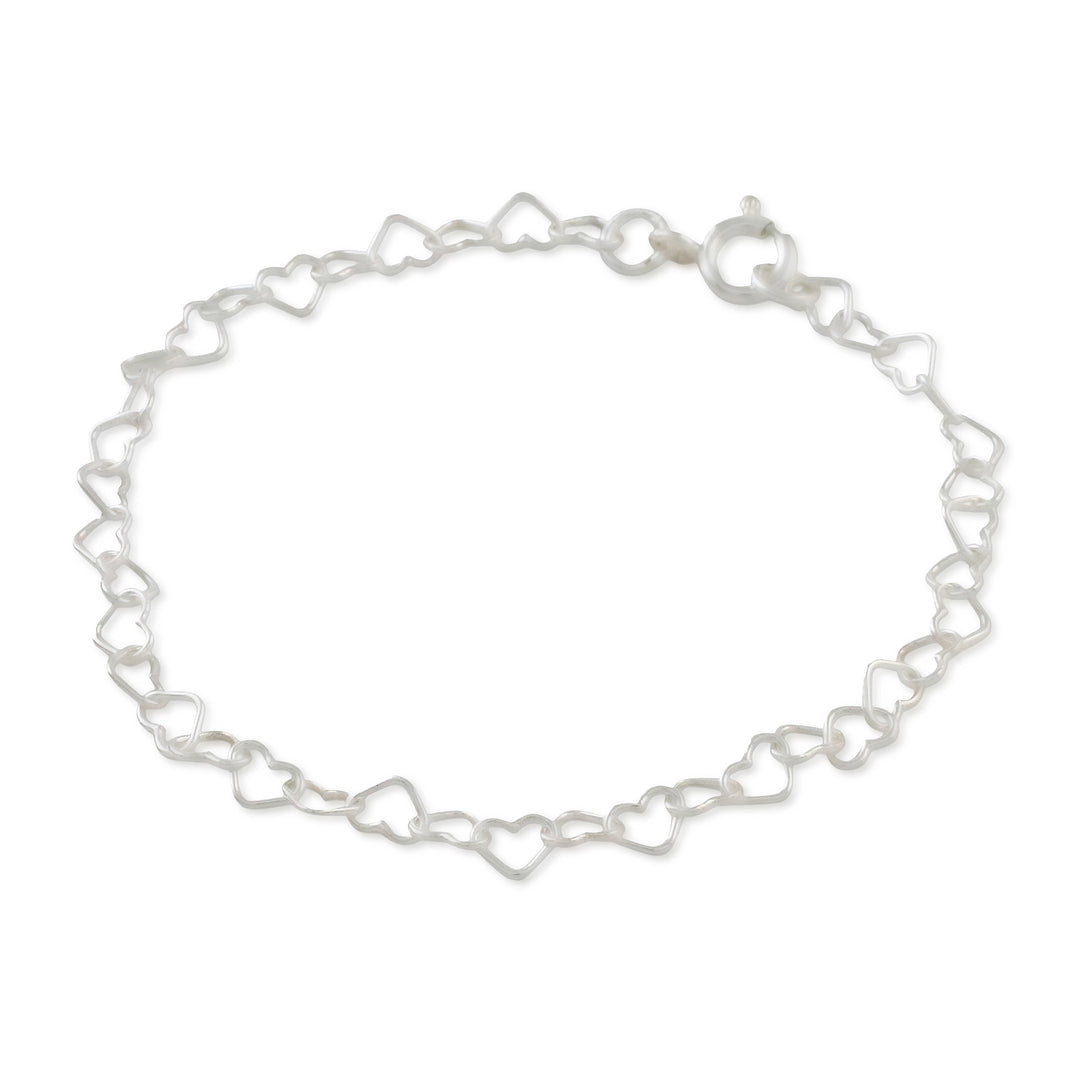 Heart Motif Sterling Silver Link Bracelet from Thailand - Lots of Love