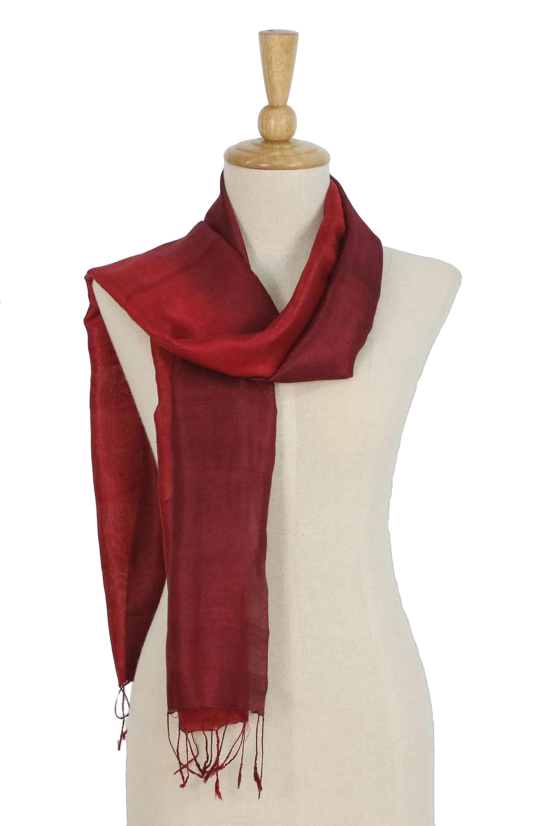 Ruby Red Tie-Dyed Handwoven Silk Scarf with Fringe - Ruby Love