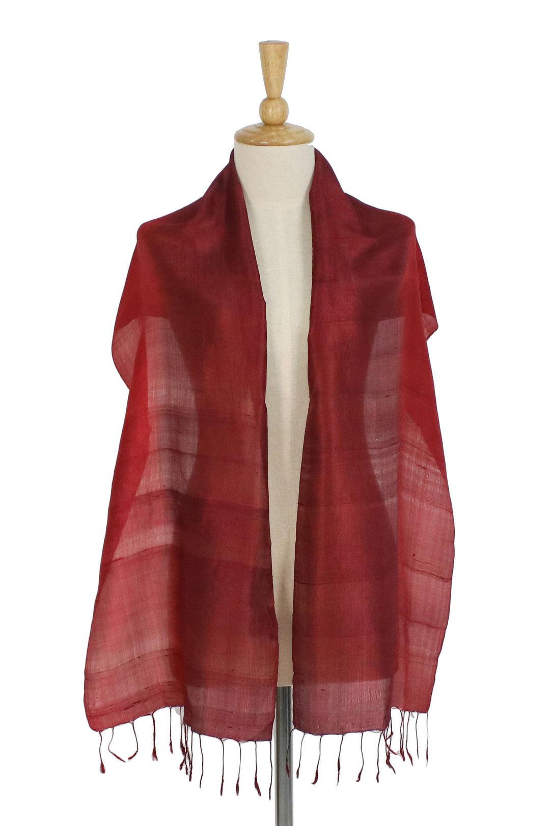 Ruby Red Tie-Dyed Handwoven Silk Scarf with Fringe - Ruby Love