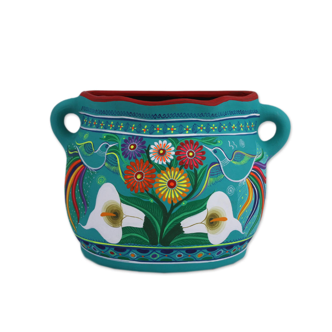 Turquoise Hand Painted Ceramic Decorative Vase Wall Art - Garden Vase