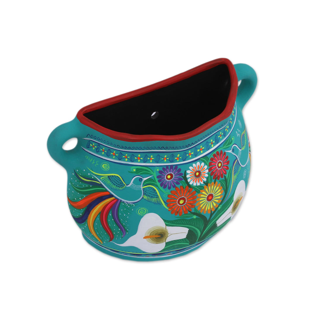 Turquoise Hand Painted Ceramic Decorative Vase Wall Art - Garden Vase