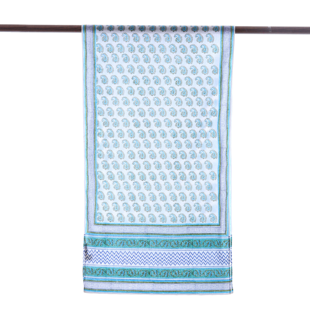 Blue White and Green Paisley Chevron Vines Cotton Scarf - Paisley Elegance