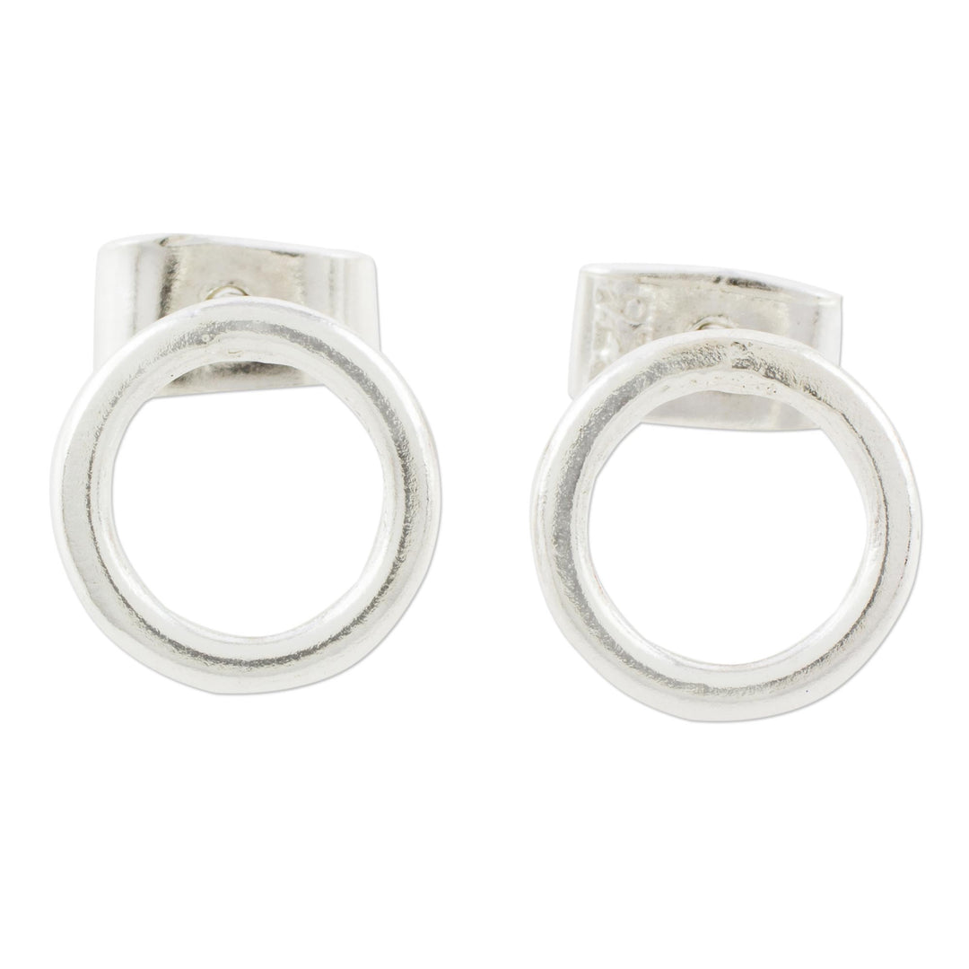 Circular Sterling Silver Stud Earrings from Guatemala - Rings of Harmony