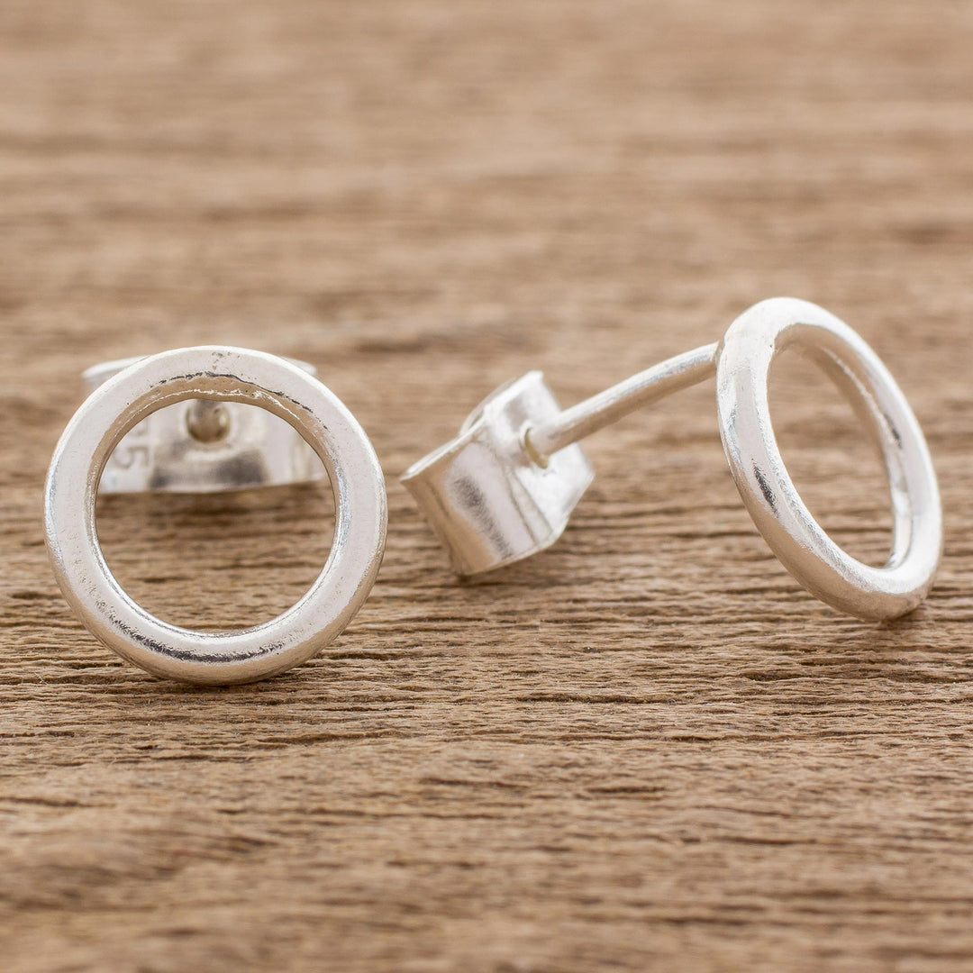 Circular Sterling Silver Stud Earrings from Guatemala - Rings of Harmony