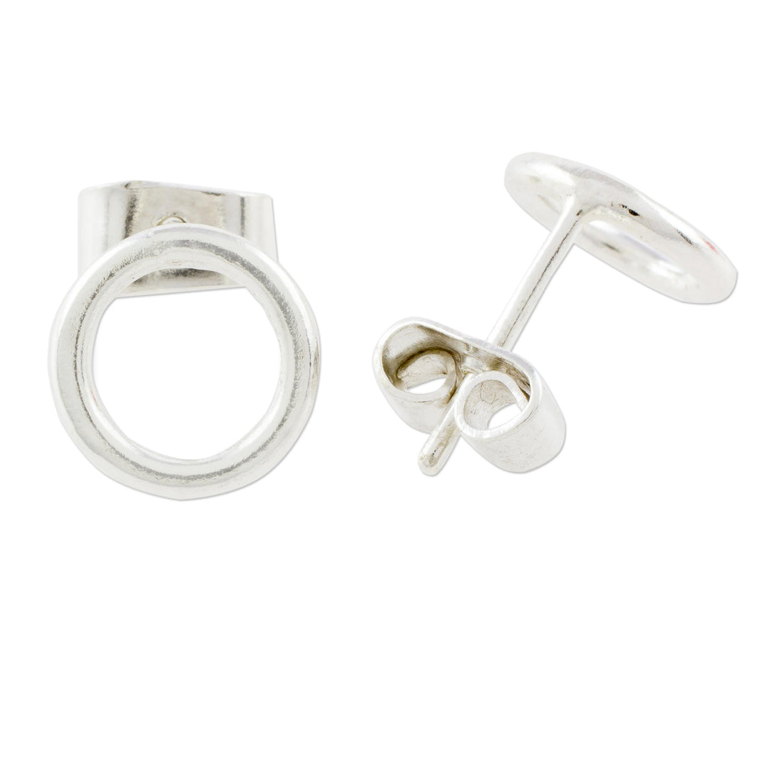 Circular Sterling Silver Stud Earrings from Guatemala - Rings of Harmony