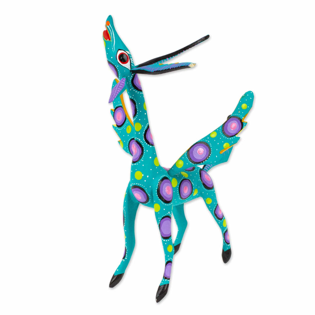 Teal Alebrije Gazelle with Multicolor Hand Painted Motifs - Winged Song