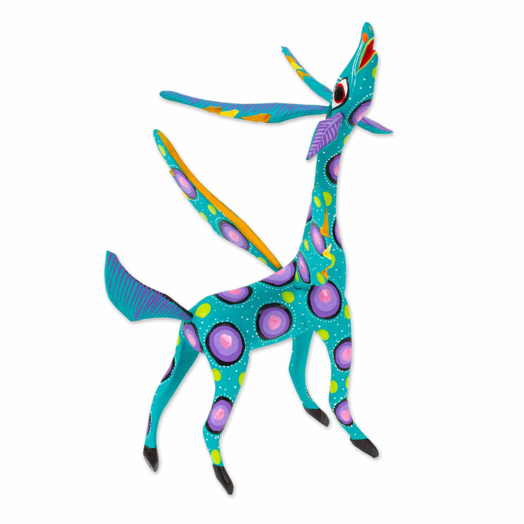 Teal Alebrije Gazelle with Multicolor Hand Painted Motifs - Winged Song