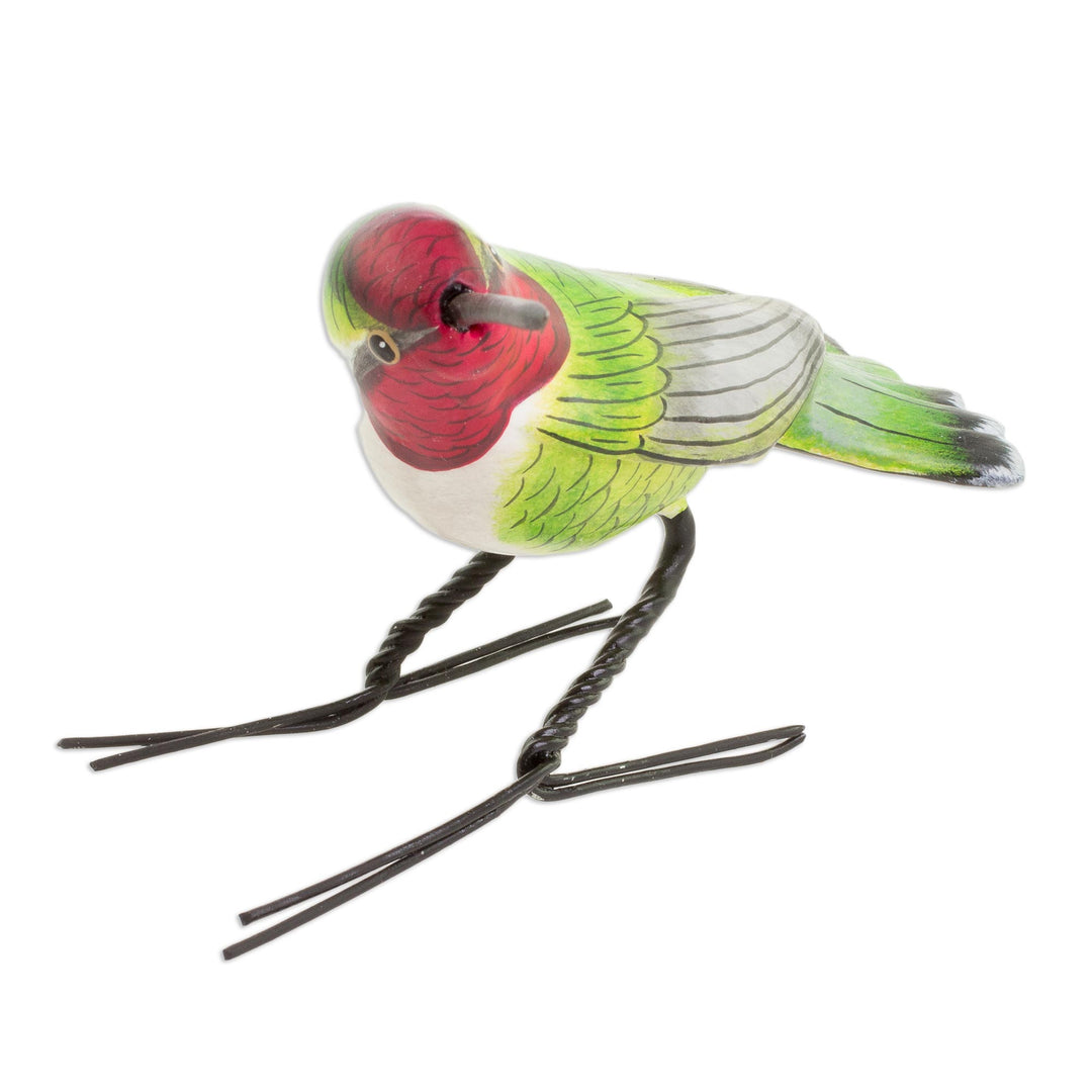 Handcrafted Red-Headed Anna's Hummingbird Ceramic Figurine - Anna's Hummingbird