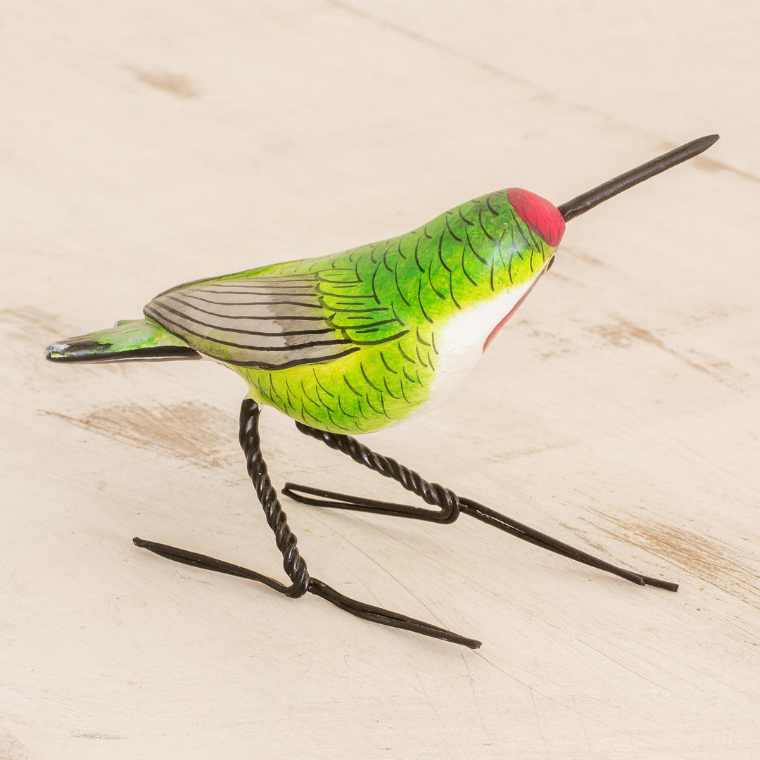 Handcrafted Red-Headed Anna's Hummingbird Ceramic Figurine - Anna's Hummingbird