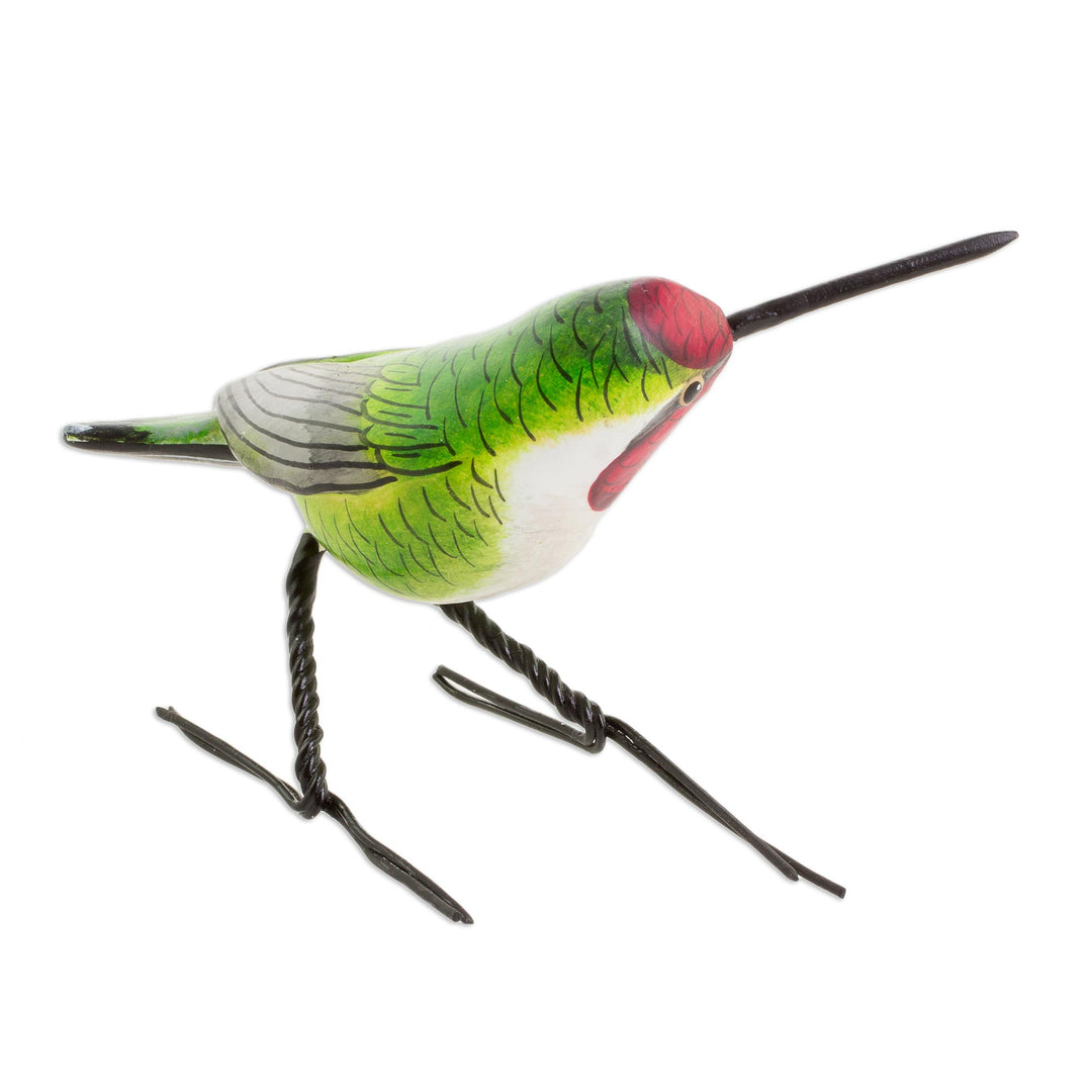 Handcrafted Red-Headed Anna's Hummingbird Ceramic Figurine - Anna's Hummingbird