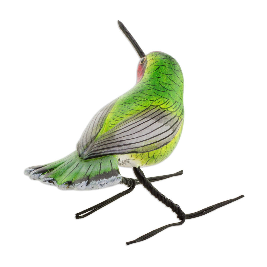 Handcrafted Red-Headed Anna's Hummingbird Ceramic Figurine - Anna's Hummingbird