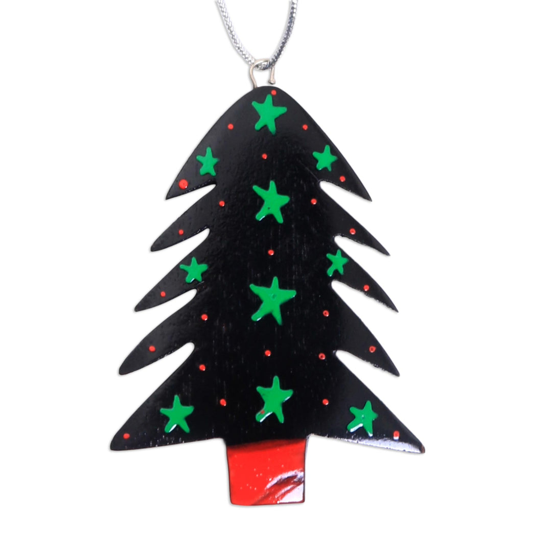 Mahogany Wood Hand Painted Tree Ornaments (Set of 4) - Starlit Tree