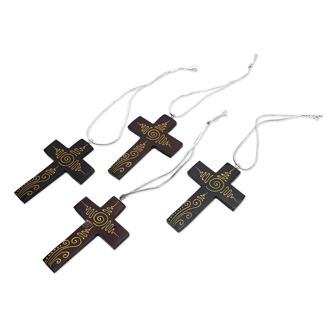 Mahogany Wood Hand Painted Cross Ornaments (Set of 4) - Jubilant Cross