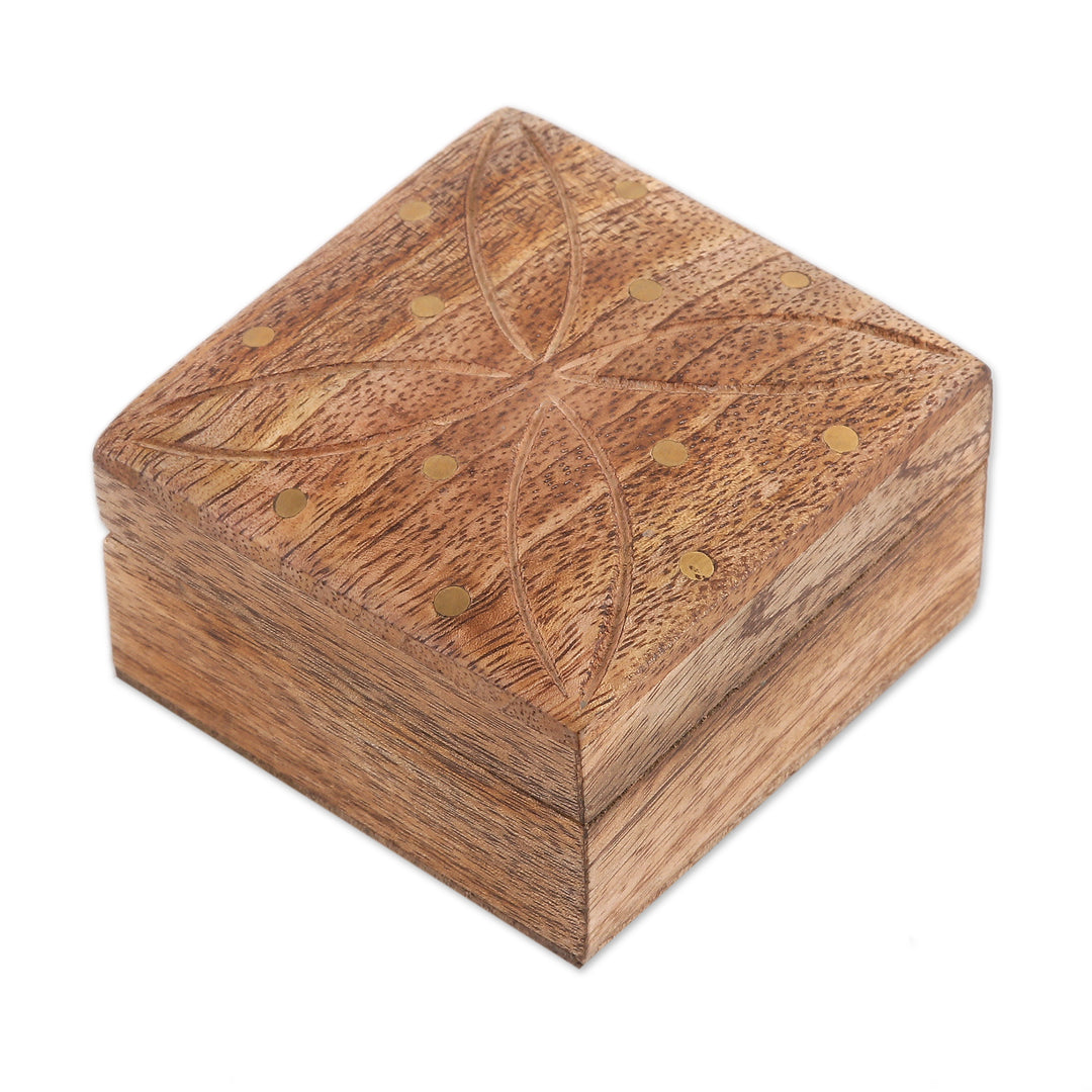 Mango Wood with Brass Dot Inlay Decorative Hinged-Lid Box - Refined Symmetry
