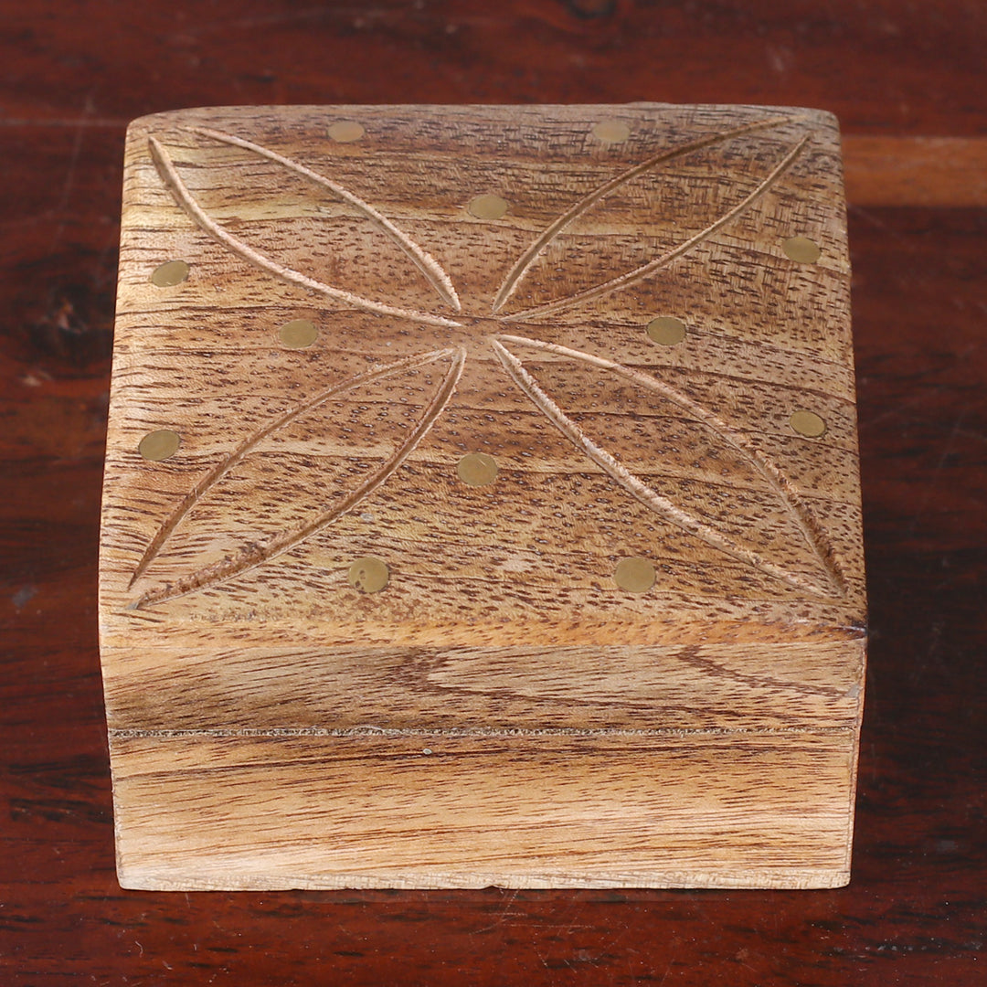 Mango Wood with Brass Dot Inlay Decorative Hinged-Lid Box - Refined Symmetry