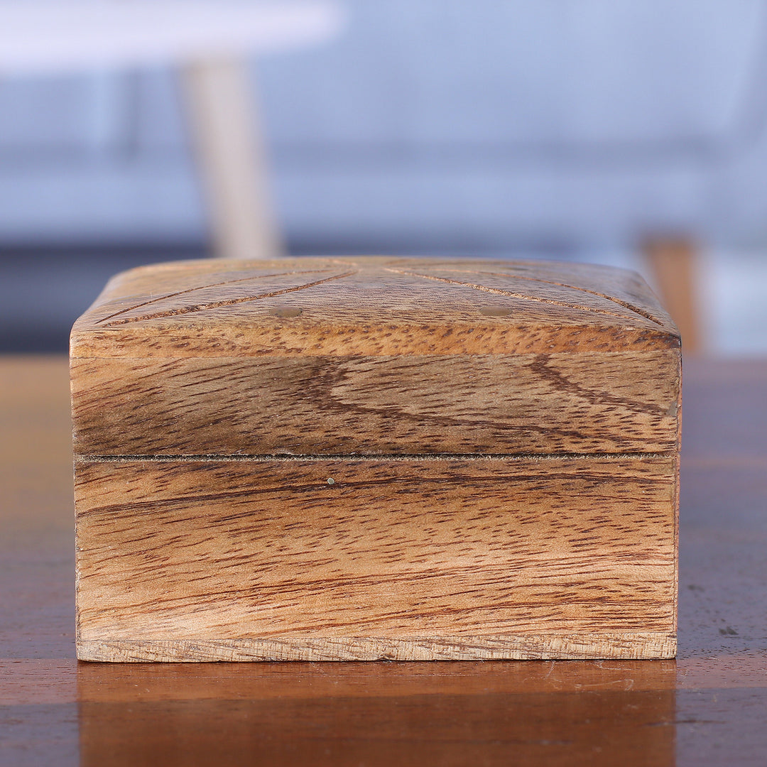 Mango Wood with Brass Dot Inlay Decorative Hinged-Lid Box - Refined Symmetry