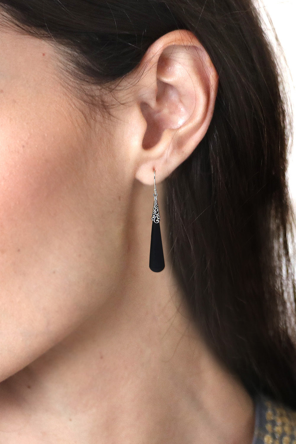 Sterling Silver Lava Stone Midnight Drops Dangle Earrings - Midnight Drops
