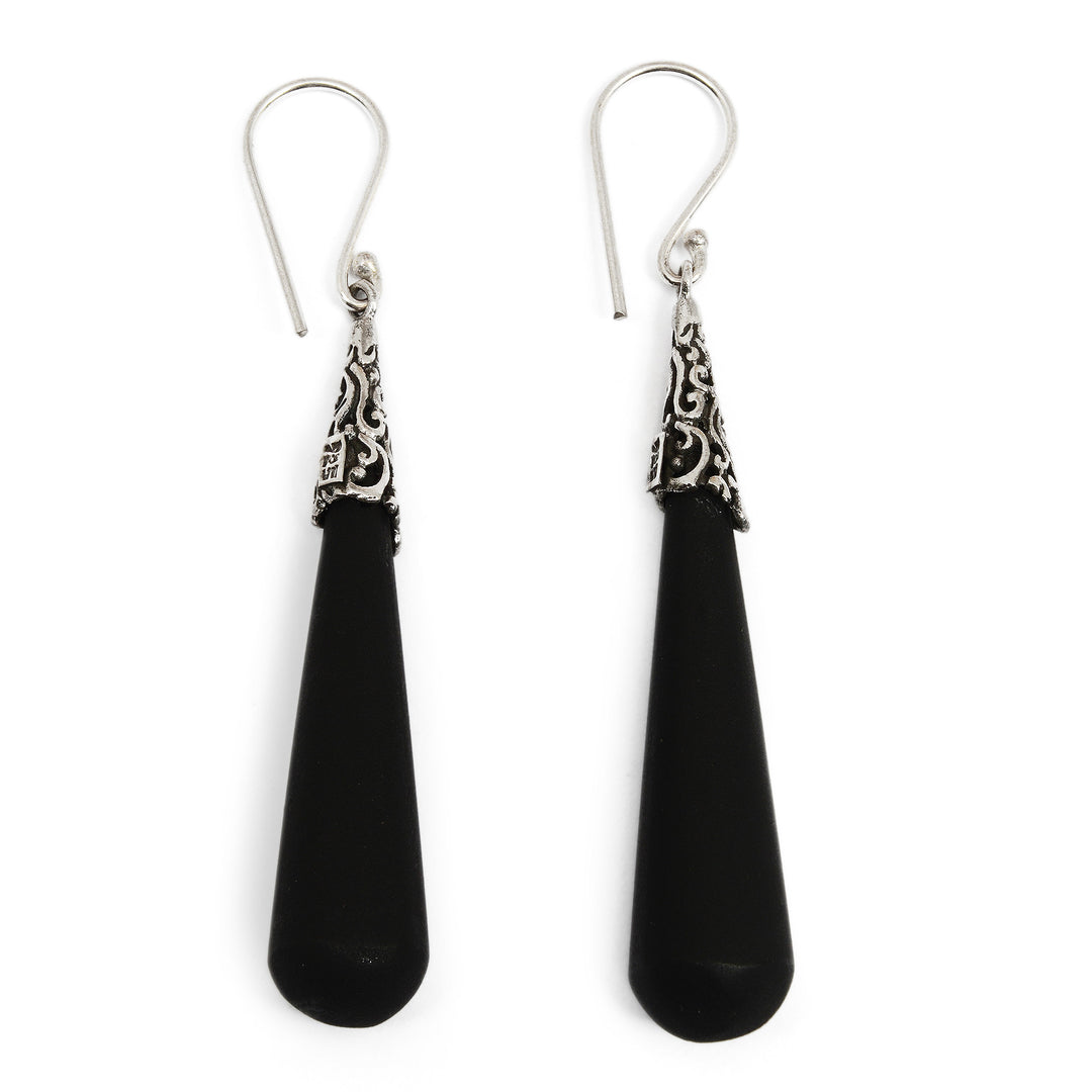 Sterling Silver Lava Stone Midnight Drops Dangle Earrings - Midnight Drops
