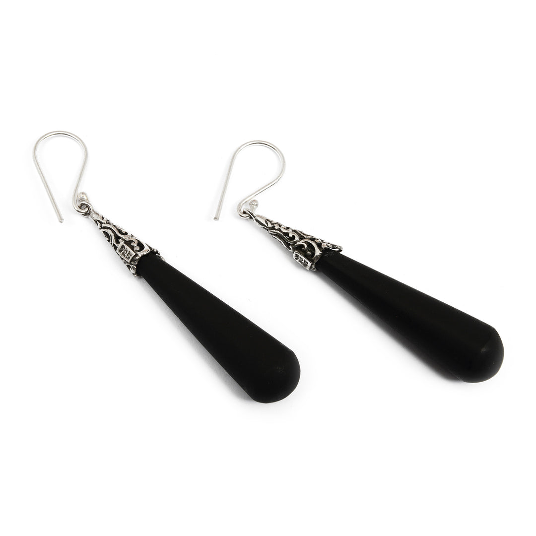 Sterling Silver Lava Stone Midnight Drops Dangle Earrings - Midnight Drops