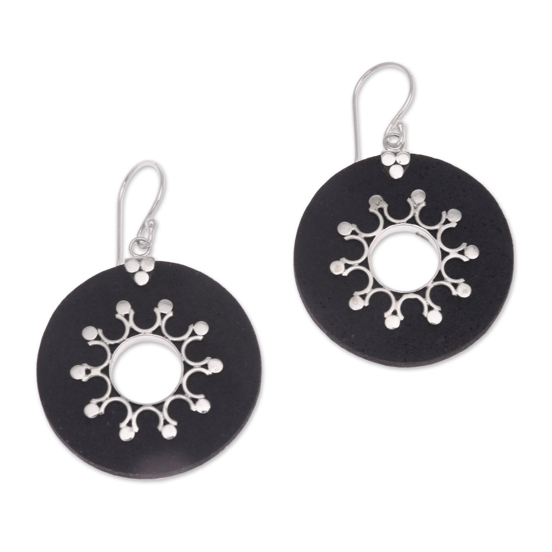 Sterling Silver Lava Stone Dark Sun Black Dangle Earrings - Dark Sun