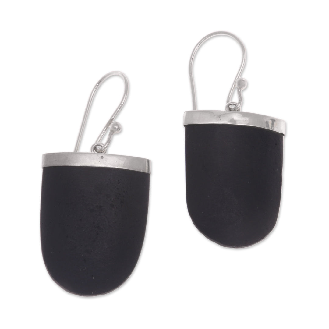 Sterling Silver and Black Lava Stone Dangle Earrings - Dark Empress