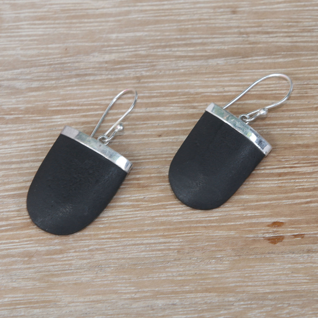 Sterling Silver and Black Lava Stone Dangle Earrings - Dark Empress