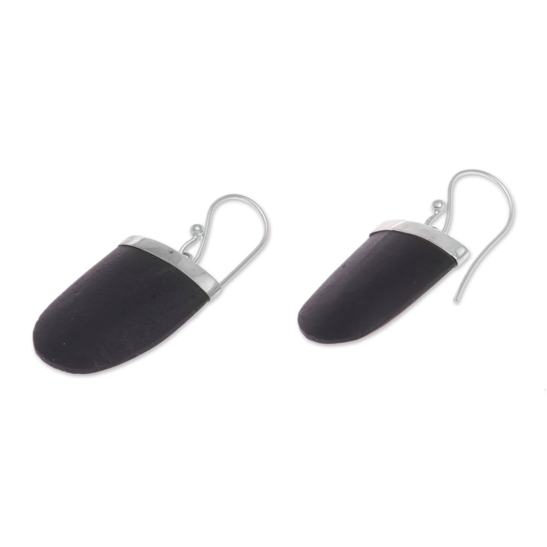Sterling Silver and Black Lava Stone Dangle Earrings - Dark Empress