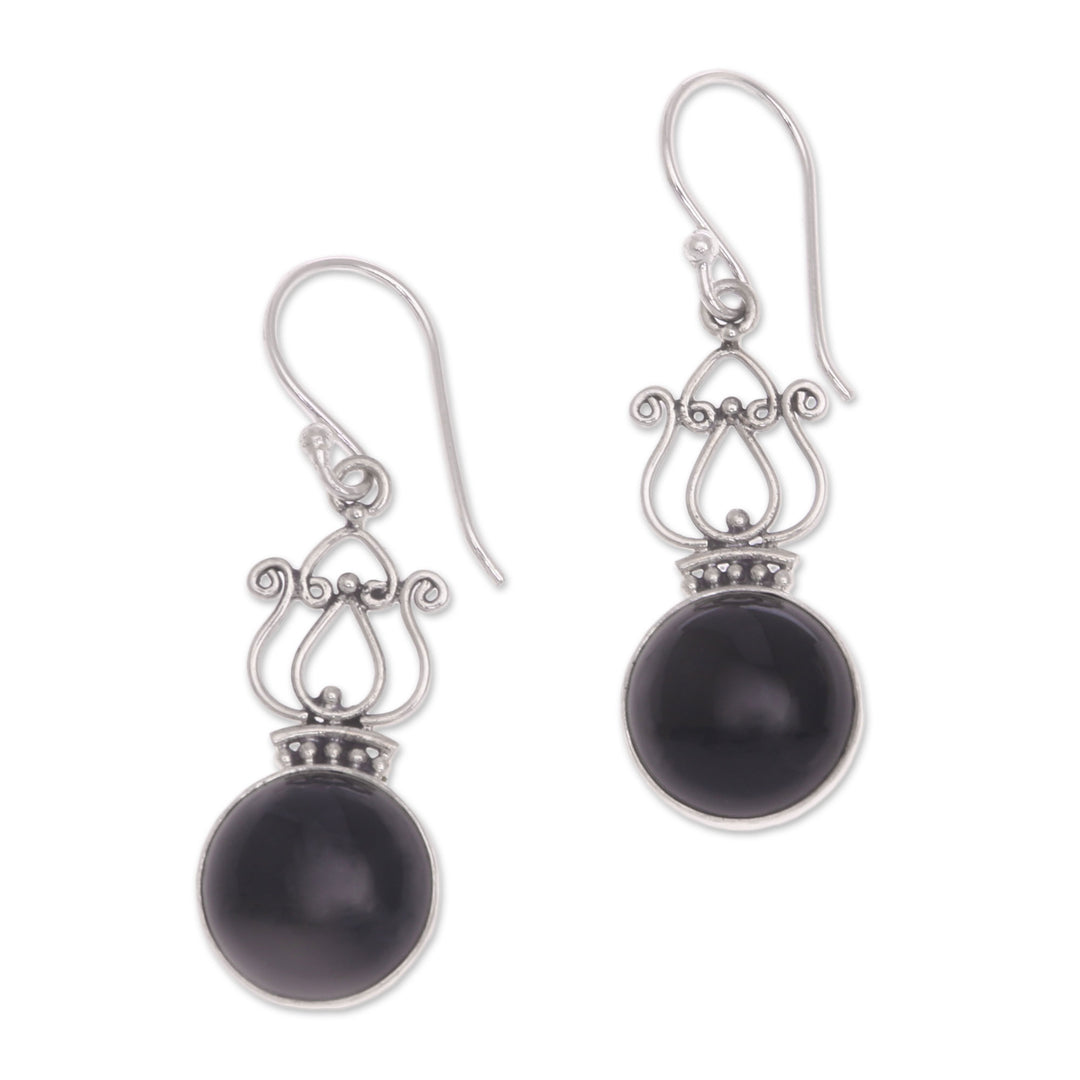 Handcrafted Onyx and Sterling Silver Dangle Earrings - Raven Queen