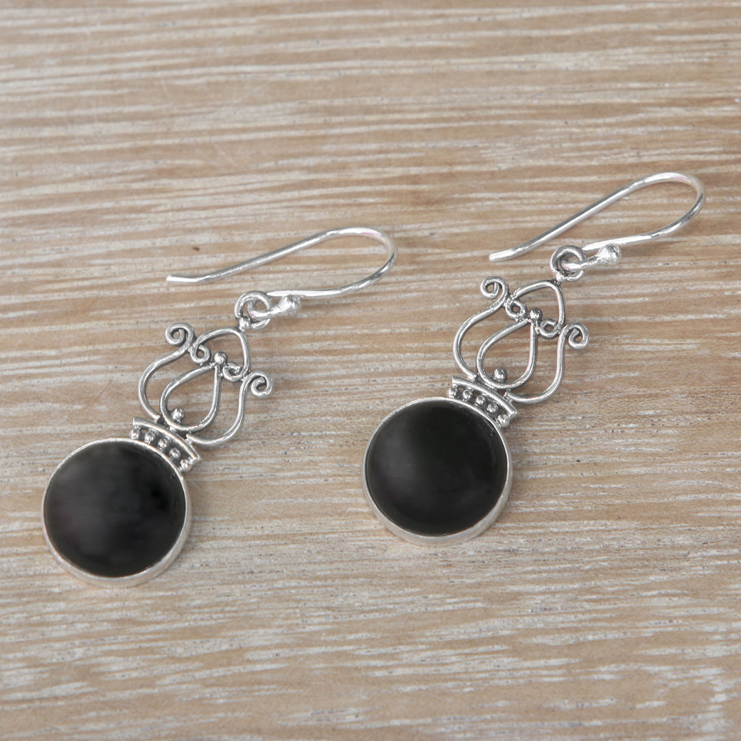 Handcrafted Onyx and Sterling Silver Dangle Earrings - Raven Queen